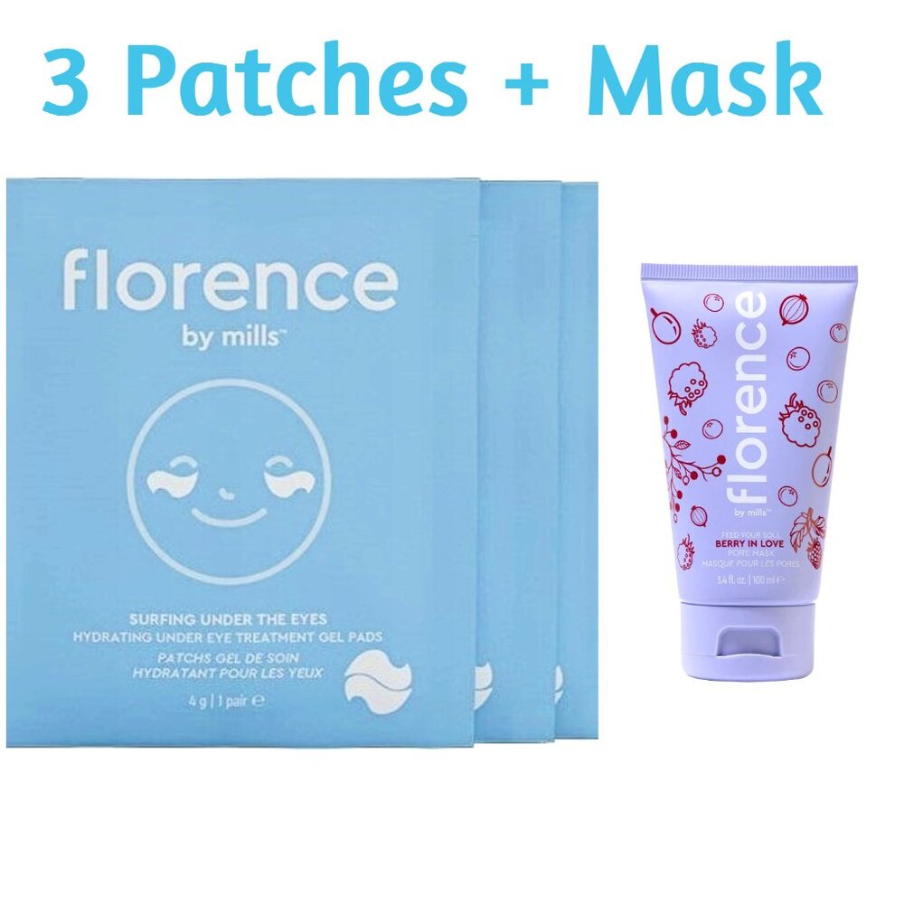 Florence By Mills Set - Berry In Love Pore Mask, Surfing Under The Eyes Gel Pads